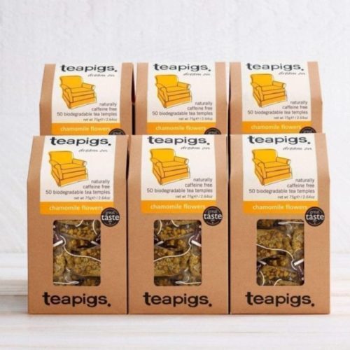 An image of six Tea Pigs chamomile flowers packaging.