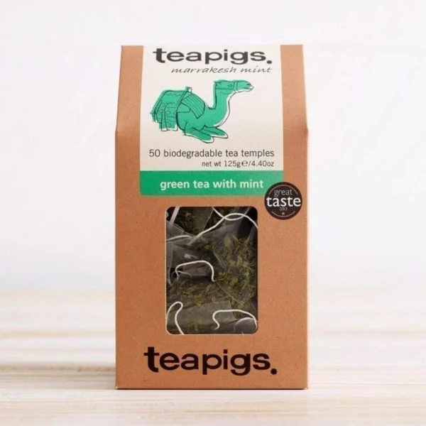 An image of Tea Pigs Green Tea with Mint packaging.