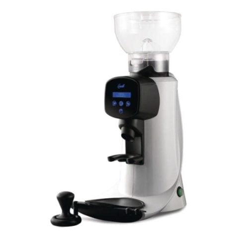 An image of a the luxomatic commercial coffee grinder in the colour white.