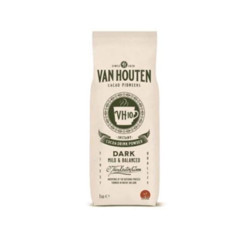 An image of Van Houten packaging of dark mild and balanced coco powder.