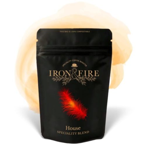 An image of Iron & Fire's packaging of House Speciality Blend coffee beans.