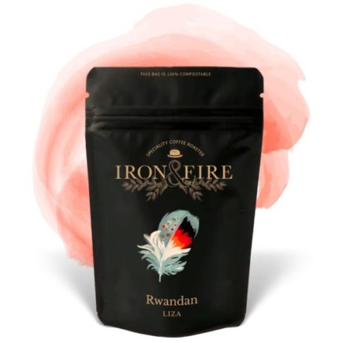 An image of Iron & Fire's packaging of Rwandan Liza coffee beans.